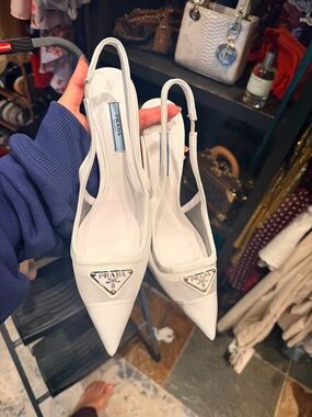 Prada White Pointed Slingback Pumps